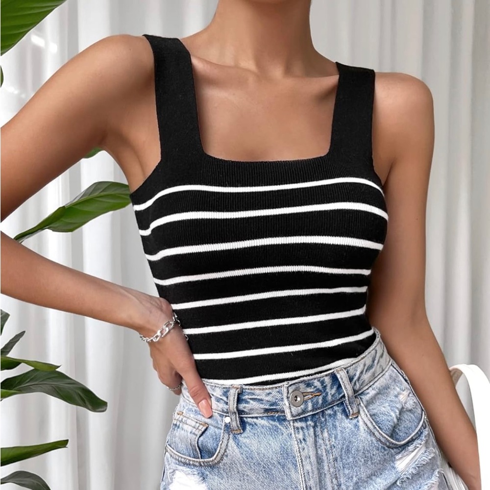 New never used Women's Square Neck Tank Top Basic Ribbed Knit